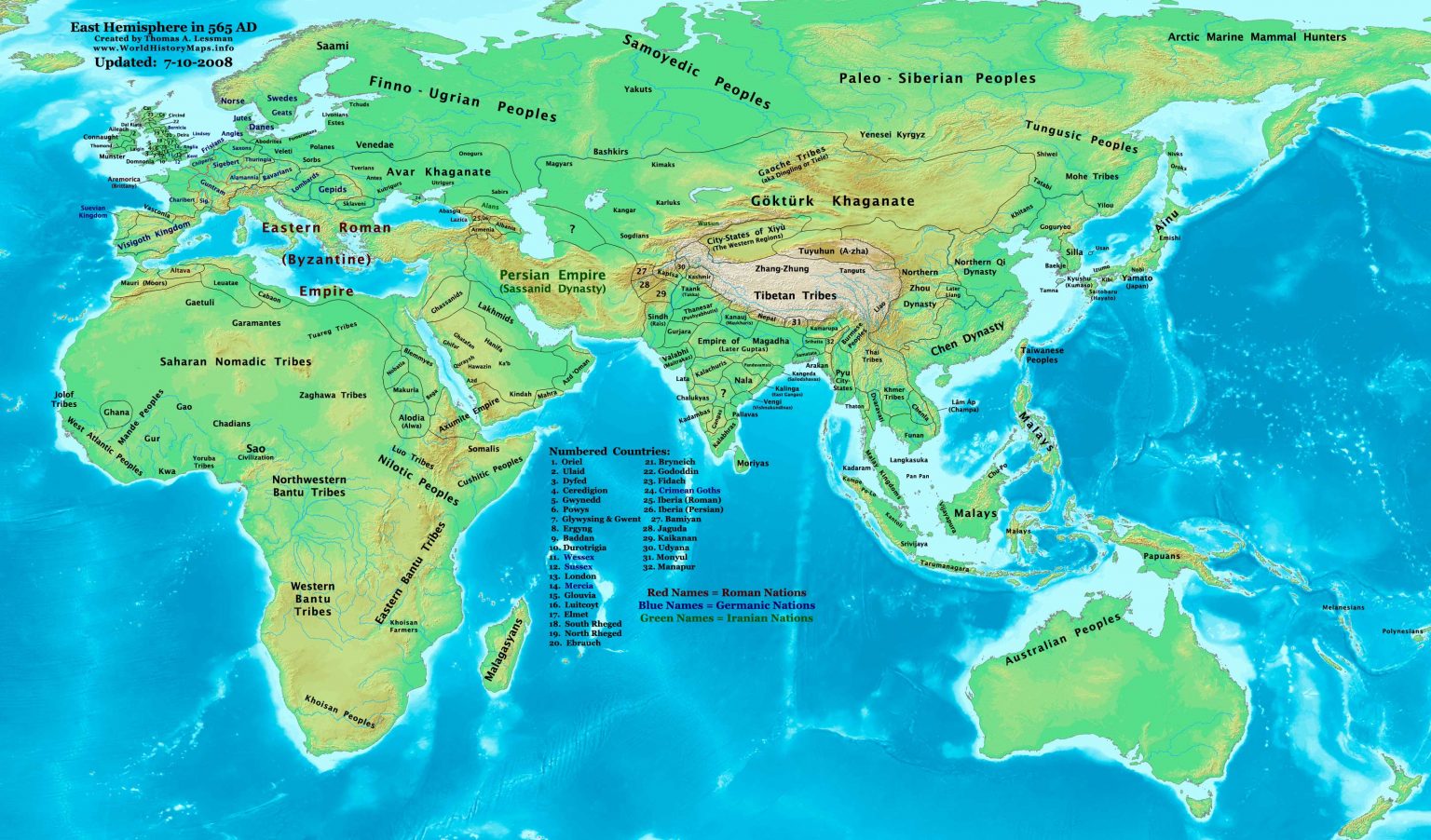 World map 565 AD - World History Maps