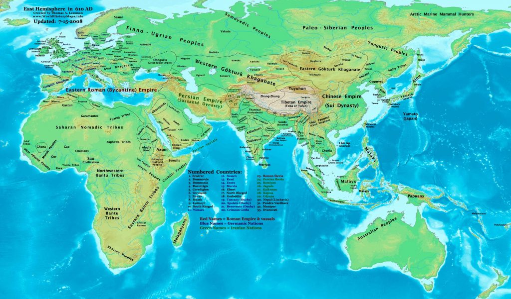 World map 610 AD - World History Maps