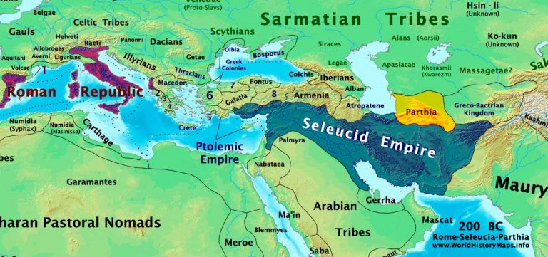 Seleucid Empire World History Maps   Rome Seleucia Parthia 200bc 768x361 